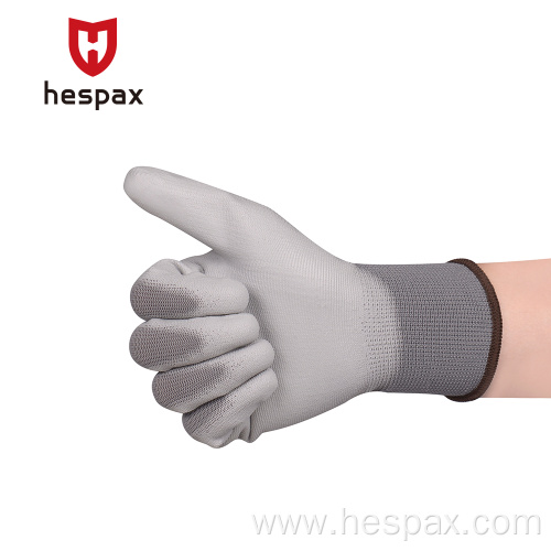 Hespax Customized Logo 13G Anti-static PU Grey Gloves